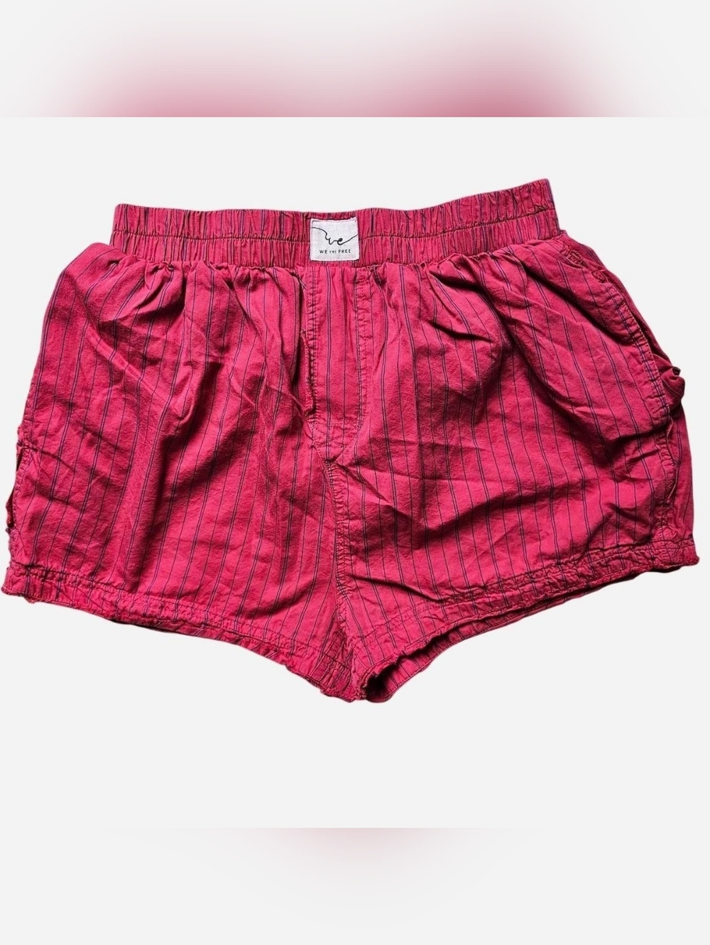 Free People Pink Striped Cotton Lounge Shorts